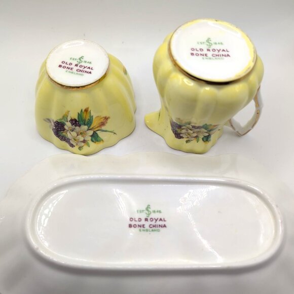 Vintage Old Royal English Bone China Sugar Bowl Creamer + Underplate Floral VGC - Picture 3 of 10